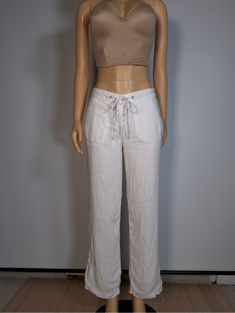 Charter Club White Linen Wide-Leg Drawstring Pants